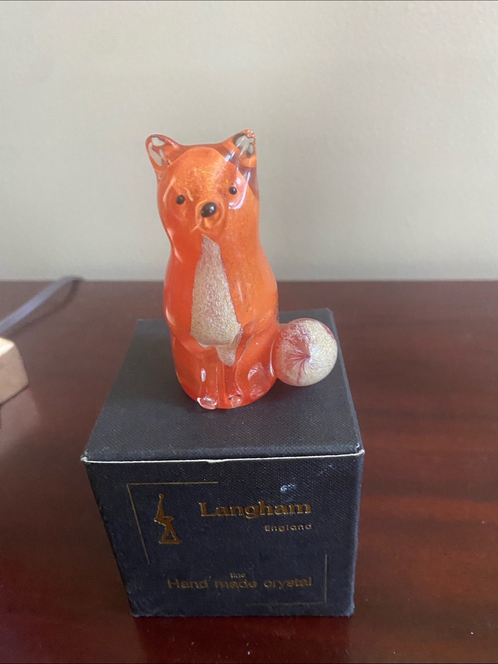 Signed Paul Miller Hand Made Langham England Orange Glass Fox Figurine
